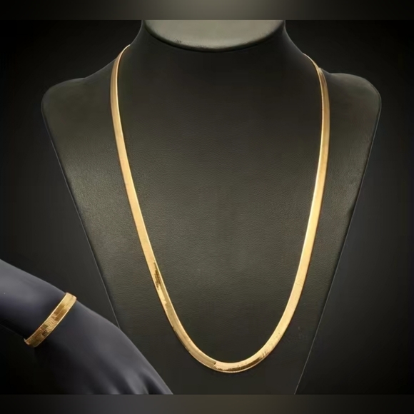 2pcs/set Snake Chain Necklace High Quality Flat Necklace & Bracelet. GP copper - Picture 2 of 4